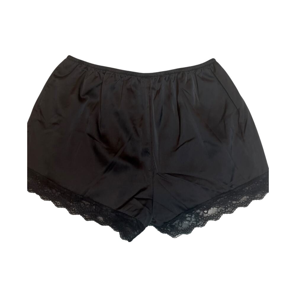 Boutique Black Satin Lace Trim Shorts Size L 8 10 Elastic Waist Silky Lounge nwt - Picture 3 of 4